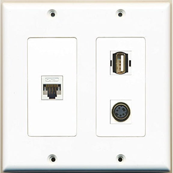 RiteAV - 1 Port USB A-A 1 Port S-Video 1 Port Cat5e Ethernet White - 2 Gang Wall Plate