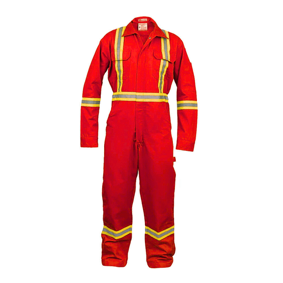 Safety High Visibility Hi Vis Work Coverall with Leg Zipper - Long Sleeve - 100%C - 7 oz - Red - 2XL