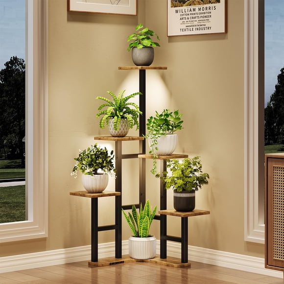 Soporte de esquina para plantas Yzosvki para interiores con luces de cultivo de 6 niveles