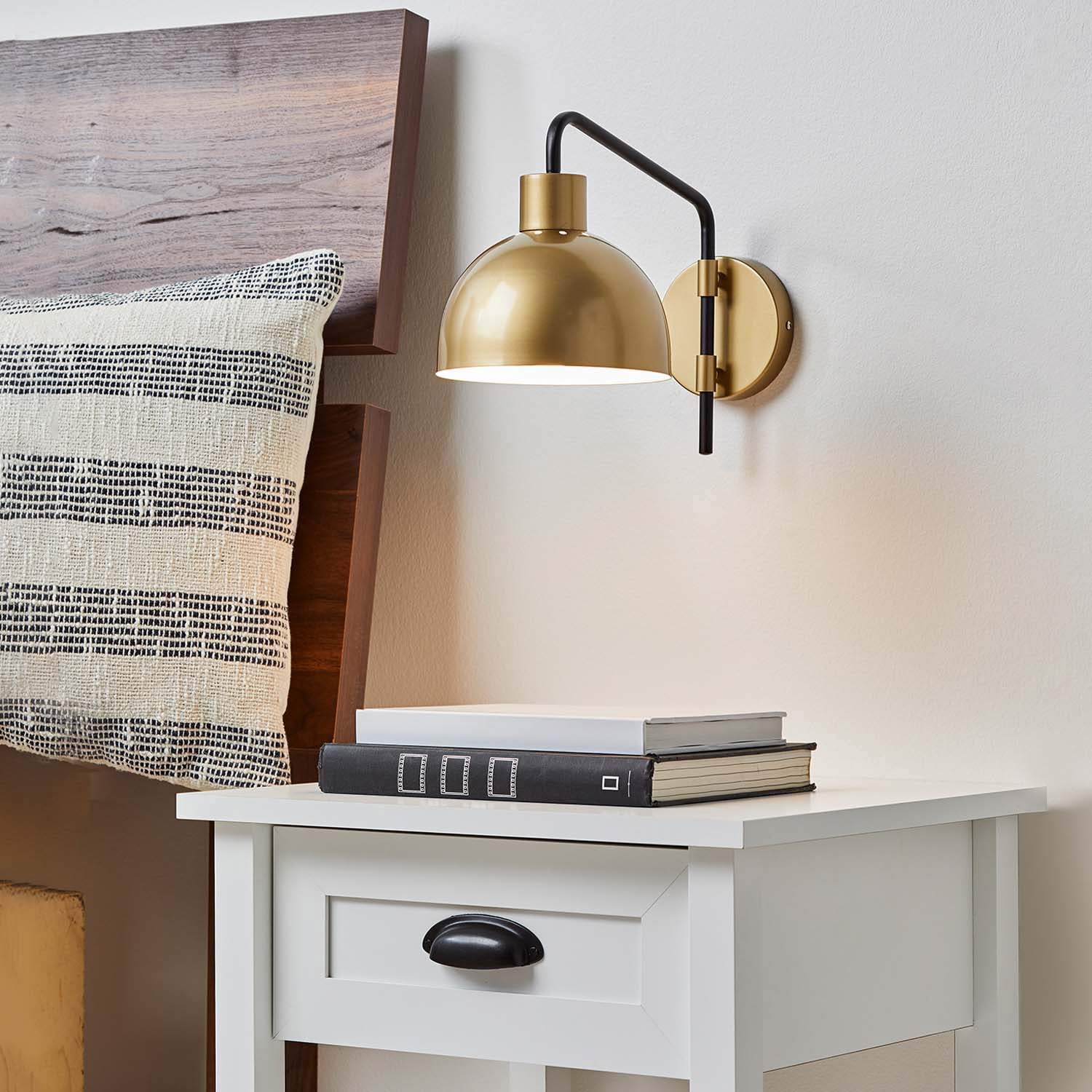 Better Homes & Gardens Wall Light Sconce, Burnished Brass and Matte Black Finish