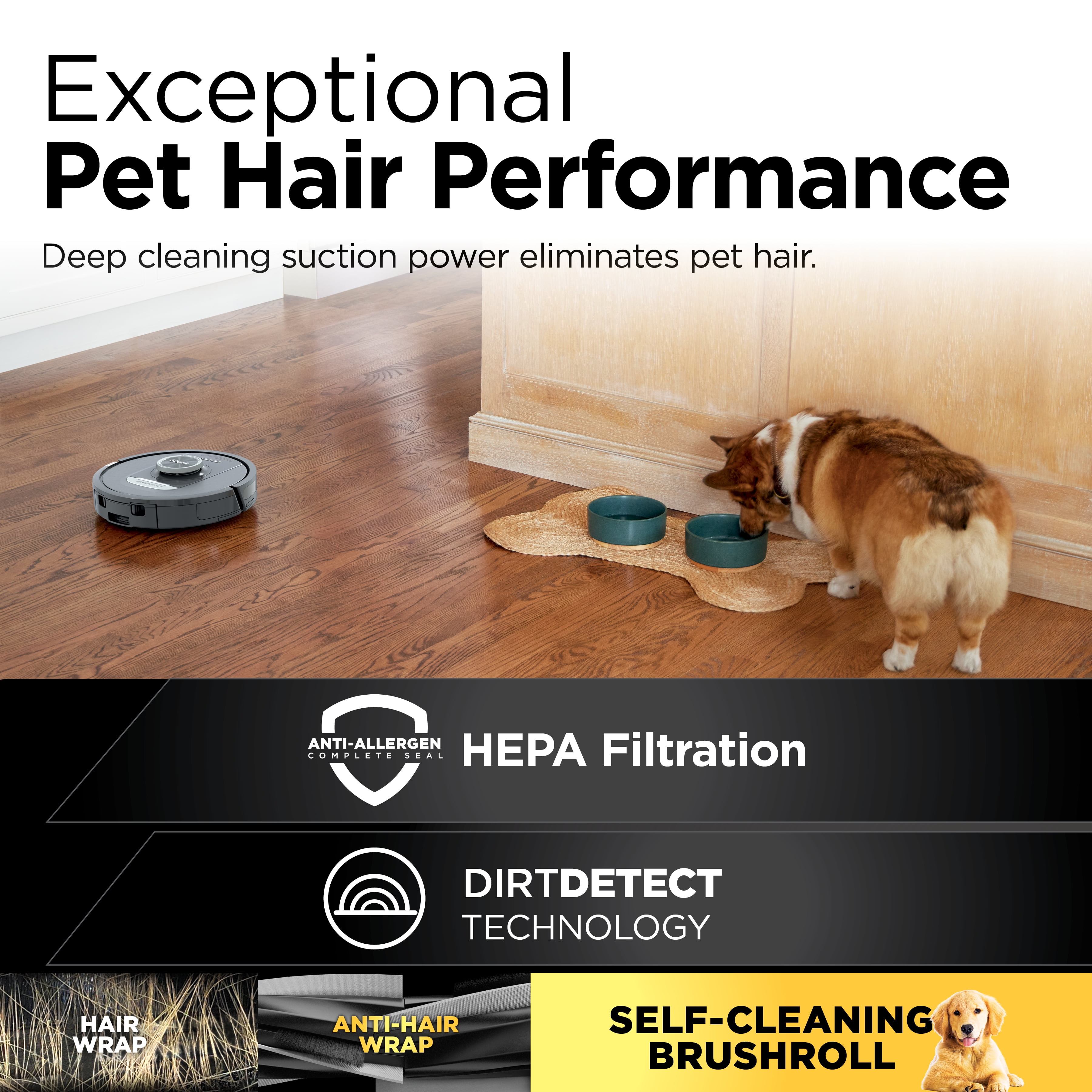 Shark® PowerDetect™ Self-Empty Robot Vacuum with NeverStuck Technology, Auto Deep-Clean Carpets & Hardfloors, XL 60 Day Capacity HEPA Bagless Base, AV2820AE