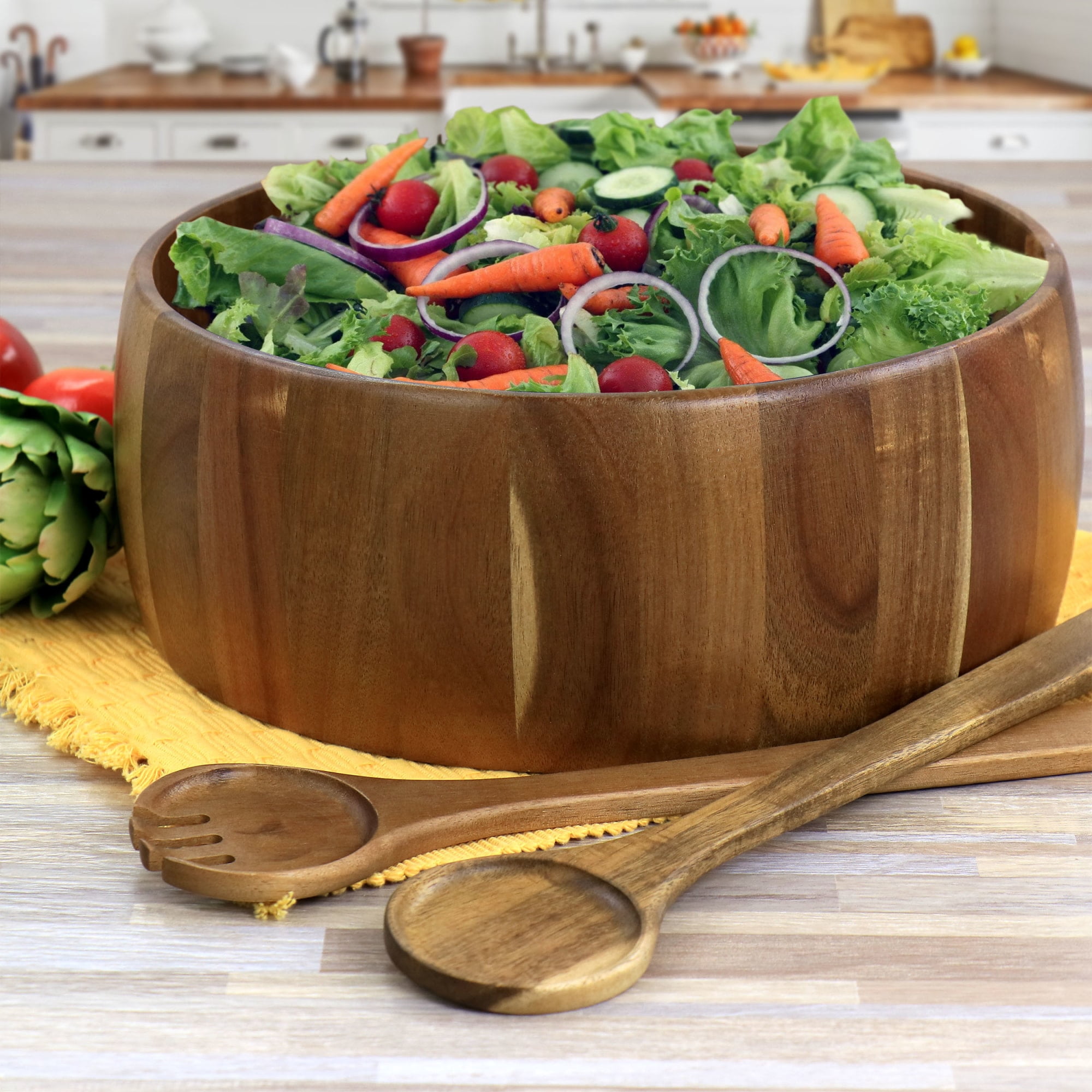 Gibson Elite 78975.03 Acacia Wood Salad Bowl & Spoon Set, Brown - 3 Piece