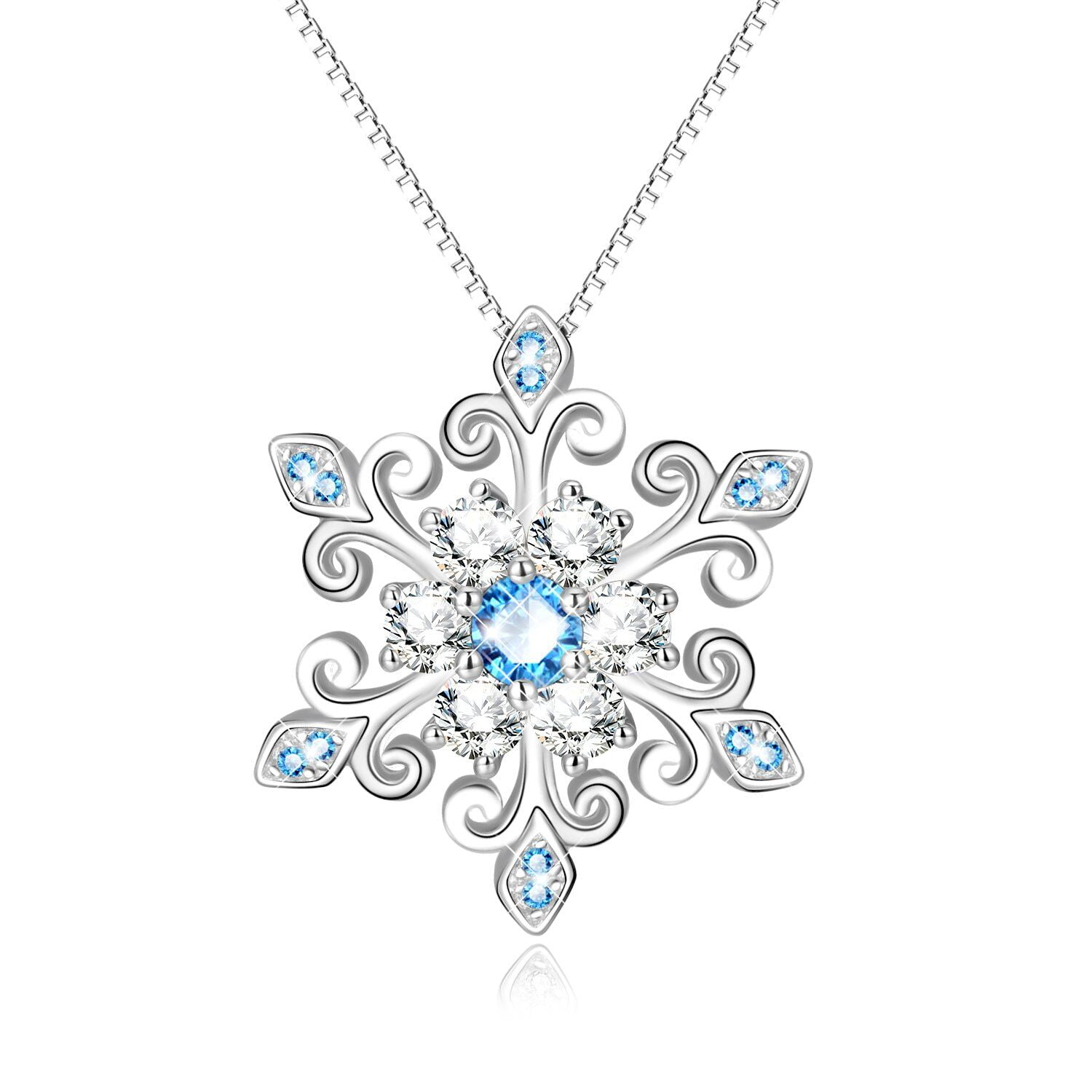 PALE BLUE SNOWFLAKE STAR PENDANT SILVER TONE CHAIN NECKLACE GIRL LADIES GIFT KID 