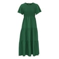 thumbnail image 3 of Liquidation et Promo, Robe Plissée Unie à Manches Courtes et Col Rond d'Été Décontractée et Aguichant pour Femme pour un Style Tendance, Chaude et Stylée/95 % Polyester, 5 % Élasthanne, Vert, Sopatenor, 3 of 8