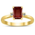 thumbnail image 1 of SZUL Women's Emerald Cut 7X5MM Garnet and Diamond Three Stone Ring in 10K Yellow Gold, 1 of 4