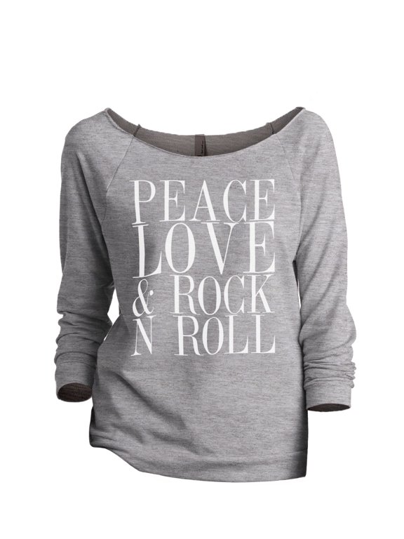 Peace Love And Rock n Roll Women's Slouchy 3/4 Sleeves Raglan Sweatshirt Sport Grey 2X-Large