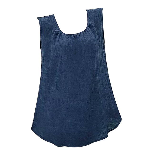 Pompotops Blouse Décontractée Sans Manches Col Rond Unie T-shirt Tunique pour Femmes