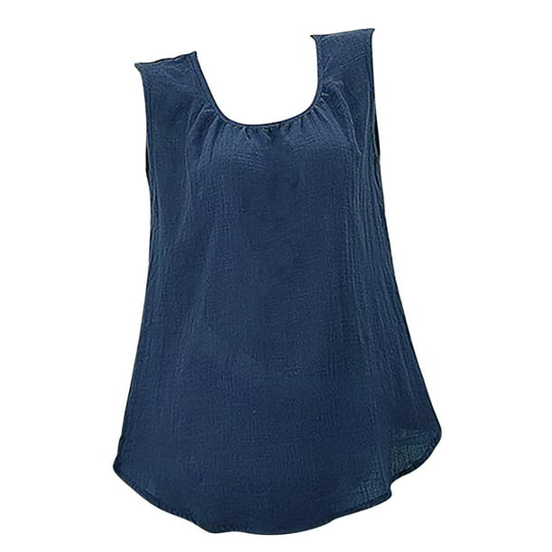 Mujeres sueltas casual sin mangas cuello redondo sólido casual blusa camiseta túnica tops Fridja qr4429