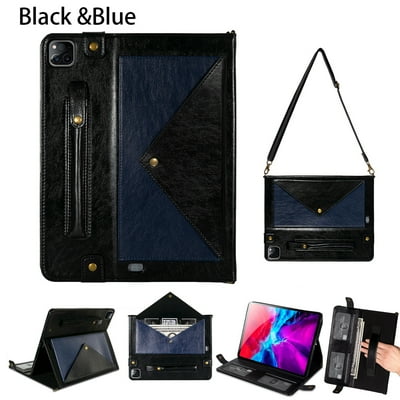 iPad Pro 11 inch 2nd Generation Case, iPad Pro 11 2020 Cover w/ Pen Holder, Dteck Premium PU Leather Folio Stand Handle/Shoulder Strap Handbag Case Protective Cover,Blue/Black