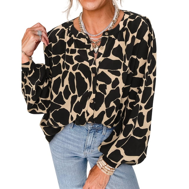 Camisa PRETTYGARDEN Floral Oversize Negra con Botones M