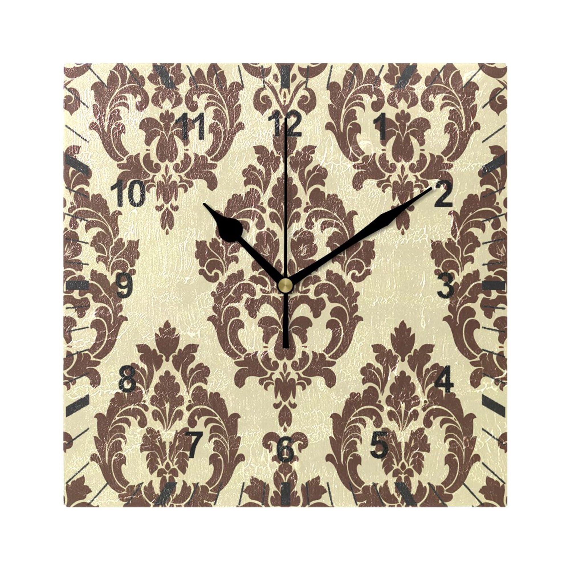 Elegant Damask Pattern Wall Clock Battery Operated Silent Non-Ticking Bedroom Office Kitchen Home School Decor 7.8(Black)