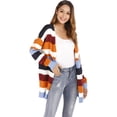 thumbnail image 2 of Women Striped Cardigan Knitted Kimono Long Sleeve Open Front Sweater, Orange, Large, 2 of 5