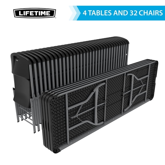 Lifetime 4 Nesting Tables with 32 Folding Chairs - Black And Silver