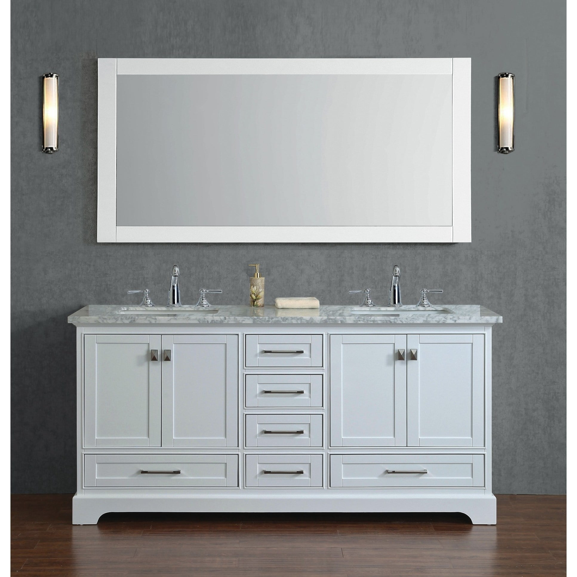 Stufurhome Newport White 72 Inch Double Sink Bathroom Vanity With Mirror