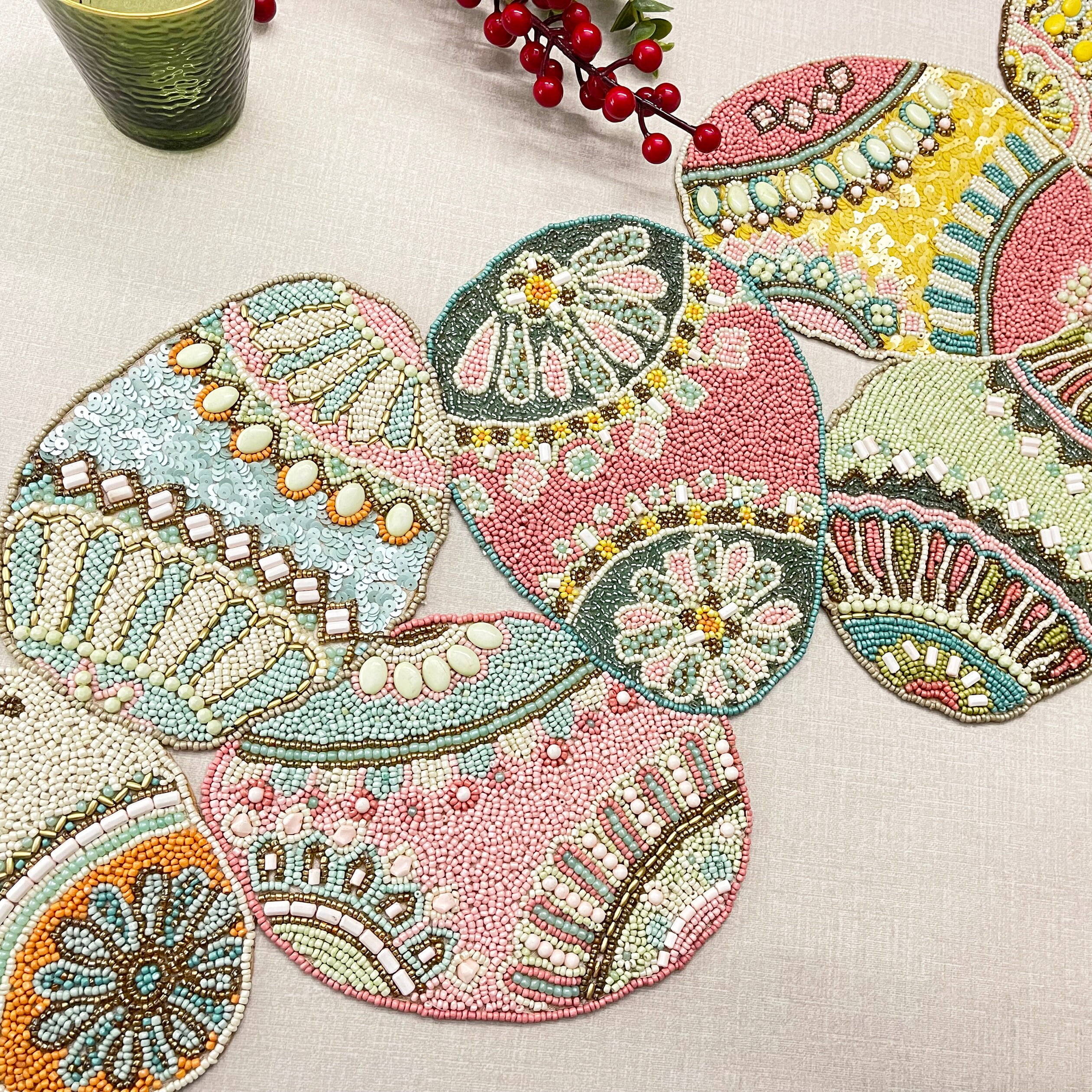 Easter table runner, Easter Egg, handmade beaded runner, 13x36"