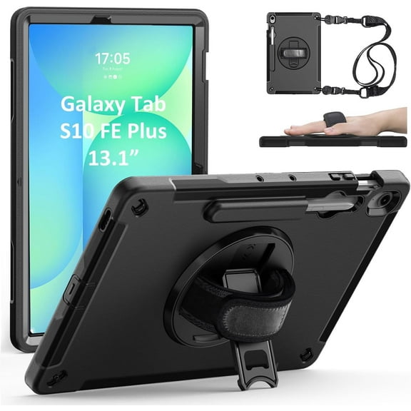 ZenRich Rugged Case for Galaxy Tab S10 FE Plus 13.1-inch 2025,Heavy Duty Shockproof Protective Case w/ [360 Rotating Kickstand] [Hand Strap][Shoulder Belt] for Samsung Galaxy Tab S10 FE  13.1"