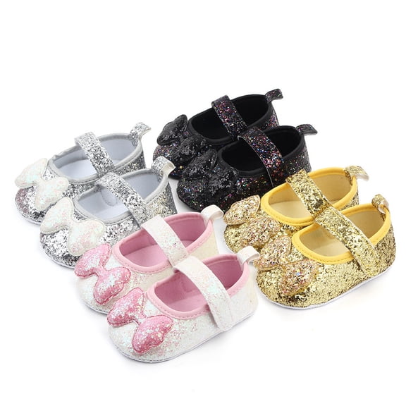 dgysar Girls Princess Leather Shoes Sequin Bow Soft Sole First Walkers Indoor Single Shoes Cute Elegant for Daily Indoor Casual Use Gray 12