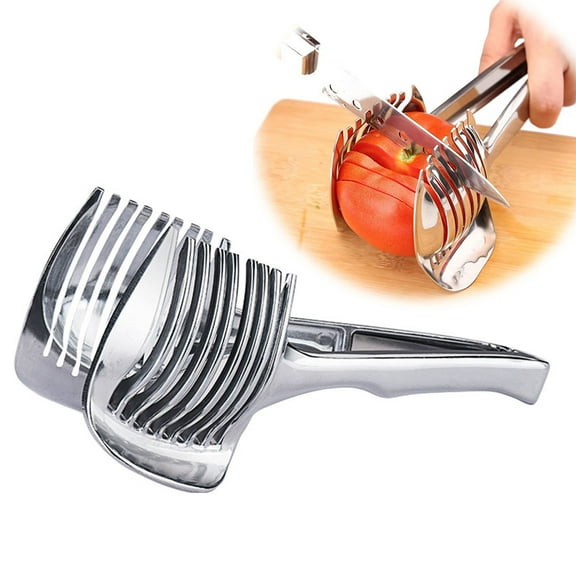 FZFLZDH Best Utensils Tomato Slicer Lemon Cutter Multipurpose Handheld Round Fruit Tongs Stainless Steel Onion Holder Easy Slicing Kiwi Fruits & Vegetable Tools Kitchen Cutting Aid