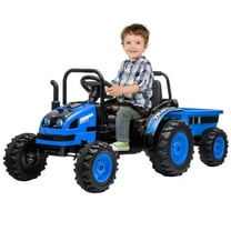 TROPOW Kids Cars Electric Ride On Toys,12V Kids Ride On Tractor with Trailer 6 Wheels, Battery Powered Electric Vehicle Car with Remote Control, Music LED Light,35W Dual Motors, Safety Belt,Blue