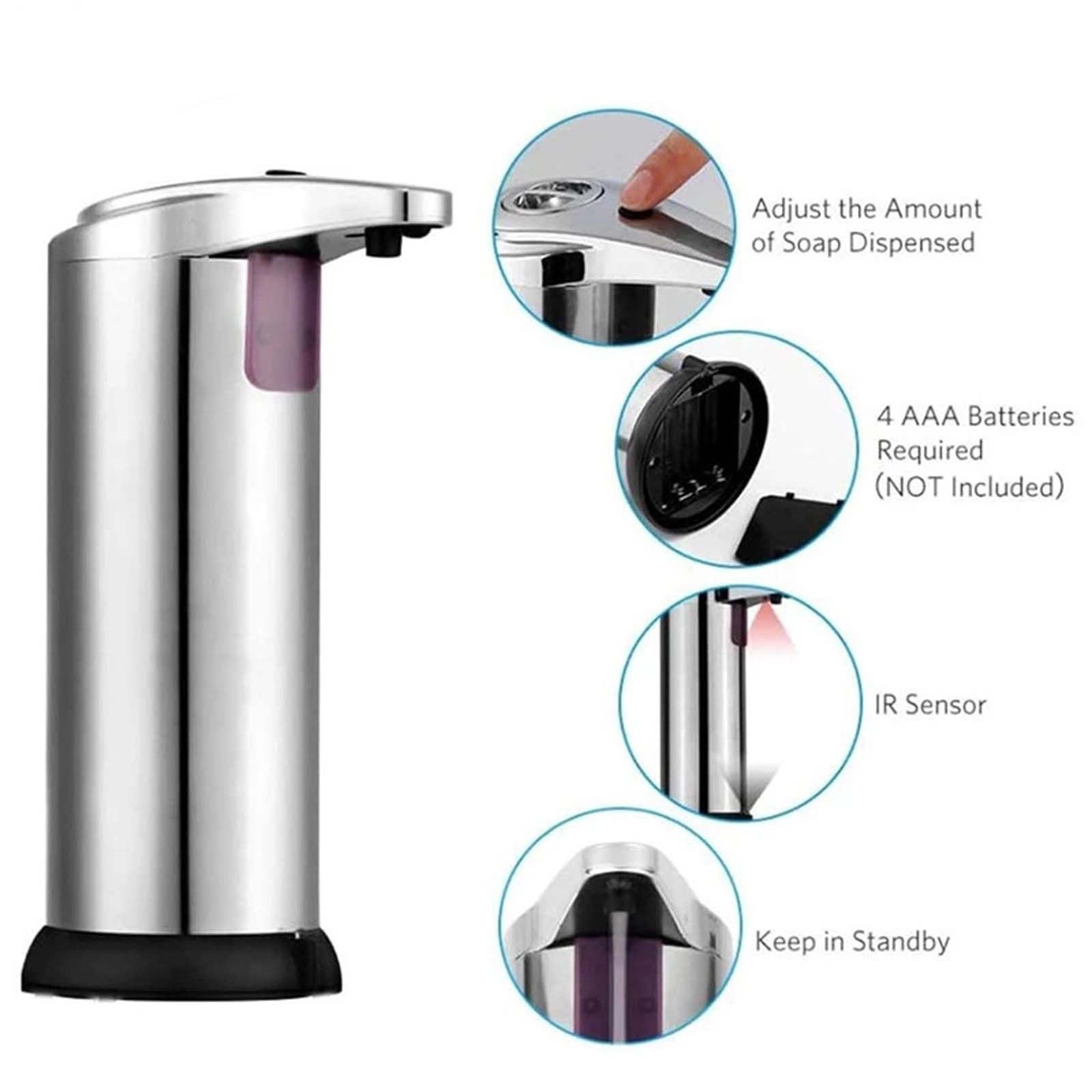 Bfogop Automatic Soap Dispenser, 9.8oz/280ml Stainless Steel Touchless Soap Dispenser Liquid, Infrared Sensor Free Hand Electric Dish Dispenser for Bathroom,Kitchen,Hotel