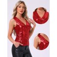 thumbnail image 2 of DARING DIVA Shiny Metallic Tank Top for Women's Sleeveless V Neck Shirt L Red, 2 of 5