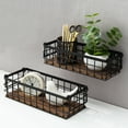 thumbnail image 3 of MyGift 2 Piece Tabletop Rustic Black Metal Wire and Burnt Wood Baskets, 3 of 7