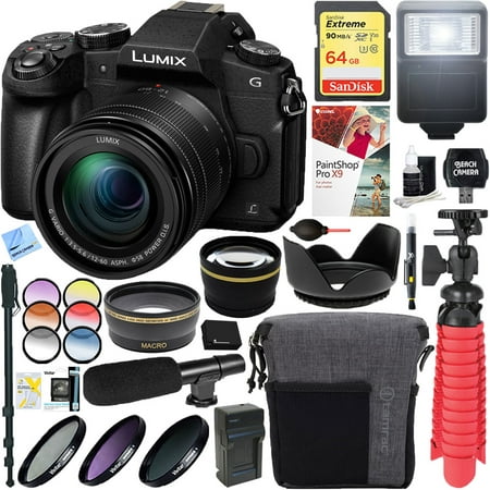 Panasonic LUMIX G85 Mirrorless Interchangeable Lens Digital Camera with 12-60mm Lens + 64GB SDXC Memory Card & Microphone Accessory (Best Memory Card For Mirrorless Camera)