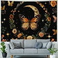 thumbnail image 4 of PRATYUS  Orange Butterfly Flower Tapestry Vintage Boho Yellow Floral Plant Tapestries for Bedroom Aesthetic Moon Phase Nature Mandala Tapestry Wall Hanging for Living Room Dorm Painting, 4 of 6