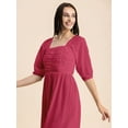 thumbnail image 5 of Moomaya Womens Solid Ruched Midi Dress, Smocked Style, Elbow Sleeves Dress, 5 of 8
