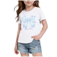 thumbnail image 2 of Agkizg Girls Bow Print T-Shirt Short Sleeve Cotton Breathable Crewneck Top for Kids Cute Summer Tee, Sizes 7-8 Years, 2 of 5