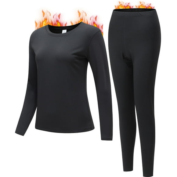 JZCreater Women Thermal Underwear Set, Long Johns Base Layer Top & Bottom, Women Soft Pajama Set for Cold Weather(Large, Black)