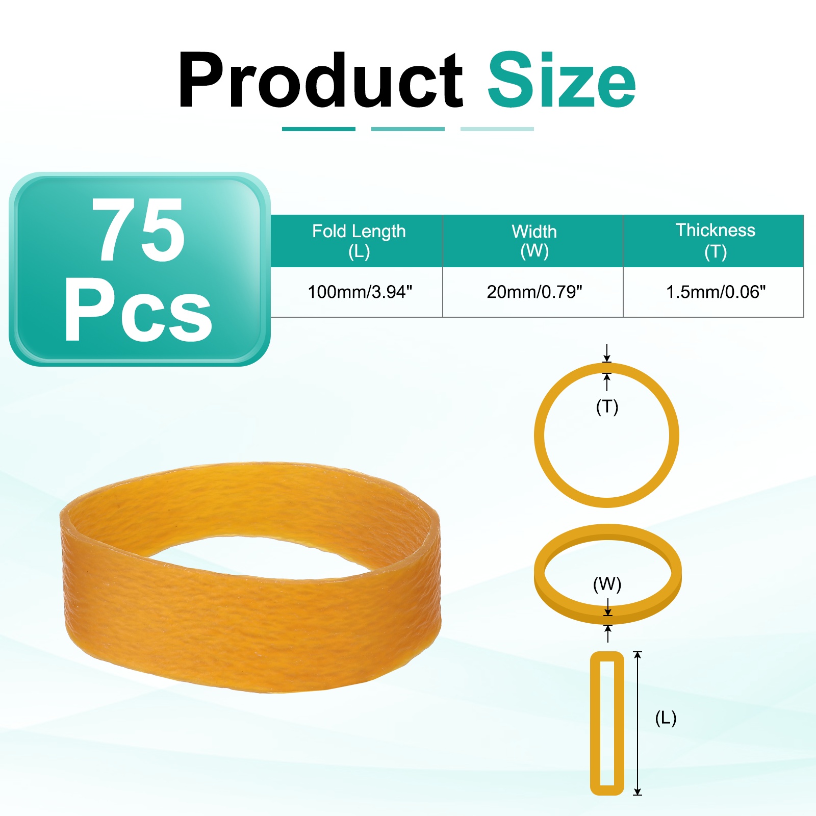 75Pack Rubber Bands, 3.94x0.79 Inch Elastic Bands for Office Supplies, Yellow