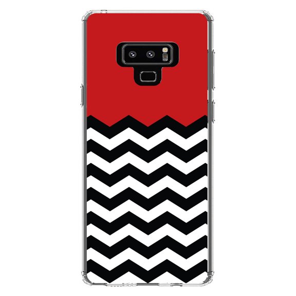 DistinctInk Clear Shockproof Hybrid Case for Samsung Galaxy Note 9 - TPU Bumper, Acrylic Back, Tempered Glass Screen Protector - Black White Red Chevron - Black & White Stripes Pattern