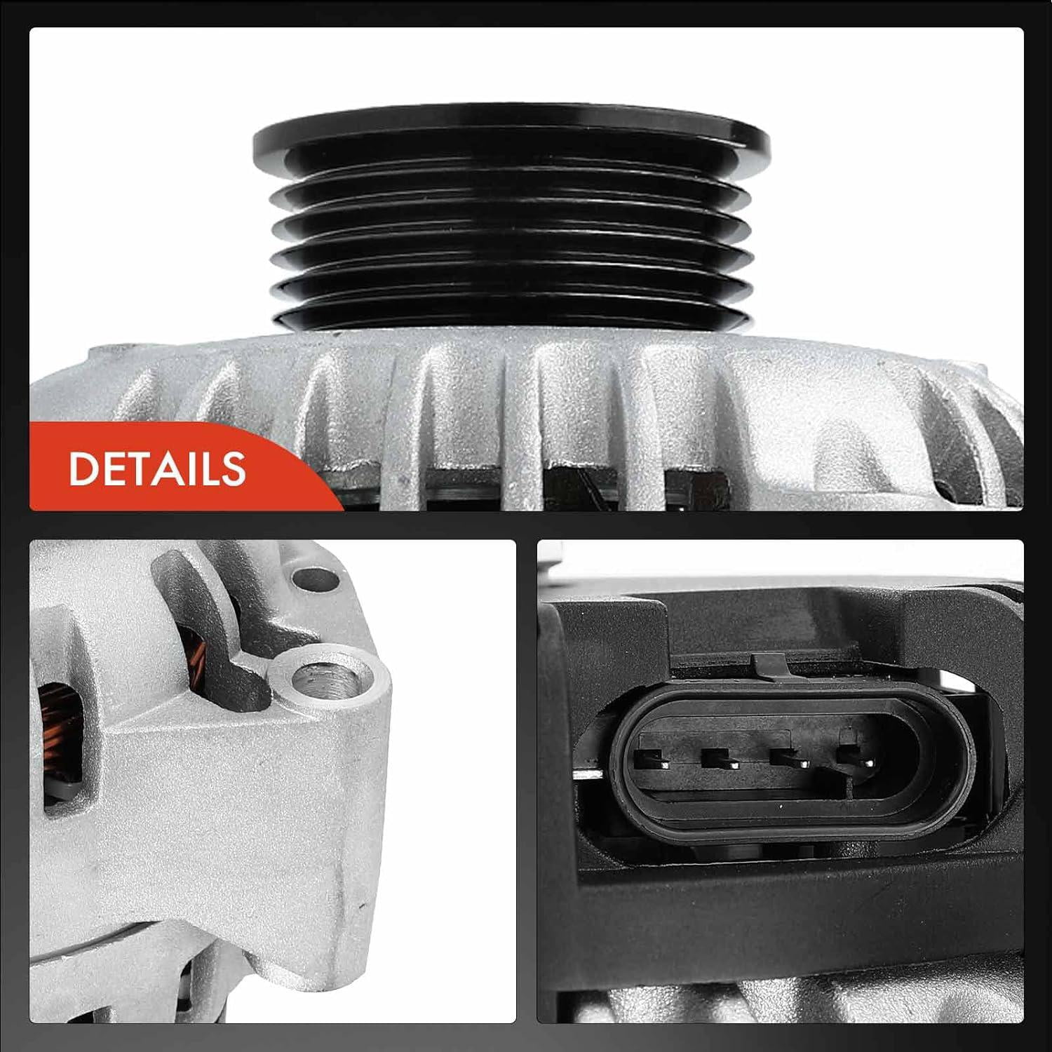 A-Premium Alternator Compatible with Chevrolet/Chevy, Cadillac, GMC, Isuzu, Olds Vehicle Models, 4.3L 5.0L 5.7L 6.5L 7.4L, 12V 105A Clockwise 6-Groove Pulley, Replace# 8206N, 8206, 10463651, 10480167