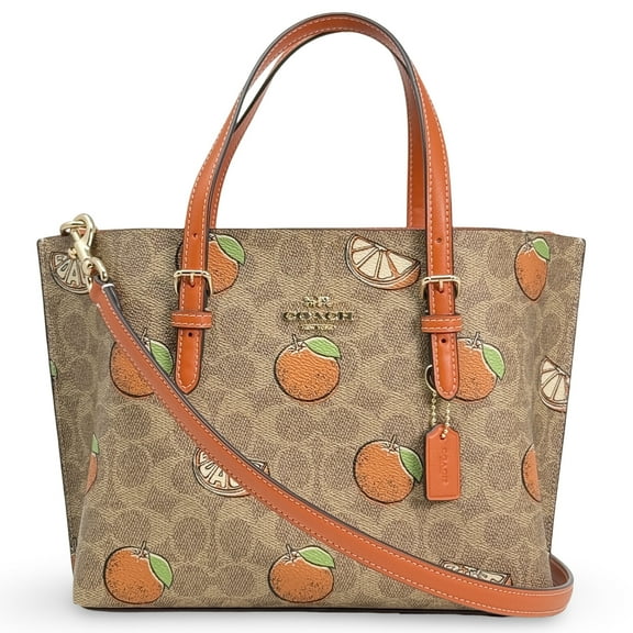 Coach Women's Mollie Medium Satchel in Signature Canvas with Orange Print (Tan Multi)