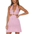 thumbnail image 3 of Coduop Women Knitted Mini Dress,Sleeveless Halter Dress Hollowed Summer Backless Dress, 3 of 9