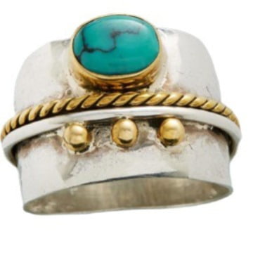 Vintage Ladies 925 Sterling Silver 18K Gold Filled Huge Turquoise Bohemian Turquoise Ring Set Ring Jewelry Birthday Proposal Engagement Anniversary Party Ring