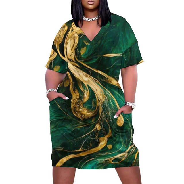 Vestido suelto verde bosque y dorado con bolsillos vestidos para ocasiones formales vestidos de cóctel