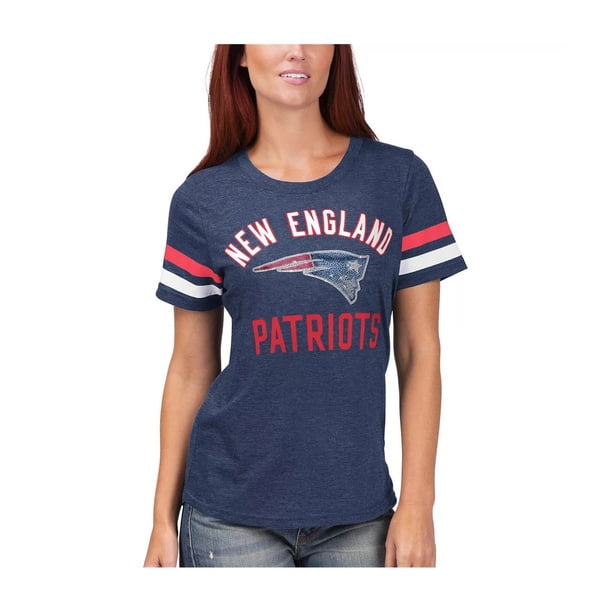Playera NFL Patriots con logo de diamantes de imitación para mujer azul grande