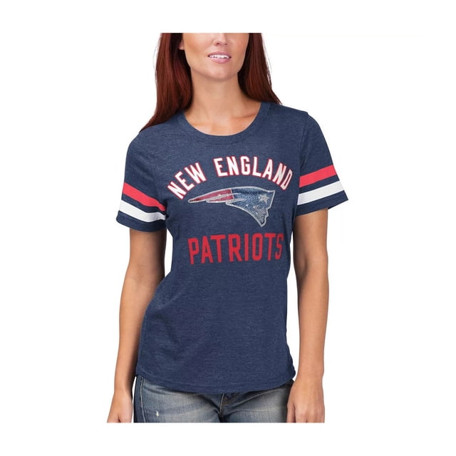 Playera NFL Patriots con logo de diamantes de imitación para mujer azul grande