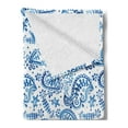 thumbnail image 2 of Paisley Soft Flannel Fleece Blanket, Mediterrian Themed Design with Water Color Hand Drawn Flowers and Leaves Print, Cozy Plush for Indoor and Outdoor Use, 70" x 90", Blue and White, by Ambesonne, 2 of 5