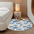 thumbnail image 3 of Round Area Rug 5ft,Vintage Tropical Blue Sea Fish Coral Washable Carpet Non-Slip Runner Accent Rugs Indoor Floor Mat for Bedroom Living Room Decor,Watercolor Ocean Marine Life, 3 of 9