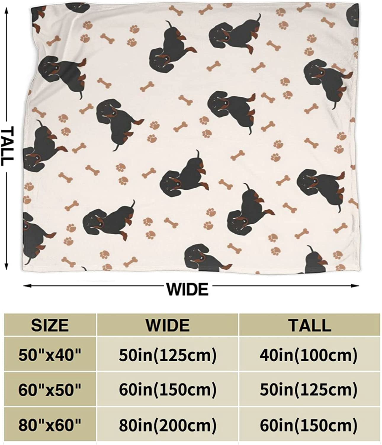 Dachshund Blanket Cute Soft Cozy Dachshund Fleece Blanket Warm Fuzzy Weiner Dog Paw Throw Blanket Dachshund Gifts Stuff for Women Kids Bed 50"X60"