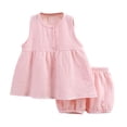 thumbnail image 2 of Toddler Girls Summer Outfits Cotton Linen Sleeveless Shirt with Buttons Tops Girls Outdoor Casual Shorts Set 2 Piece ﻿, 2 of 8