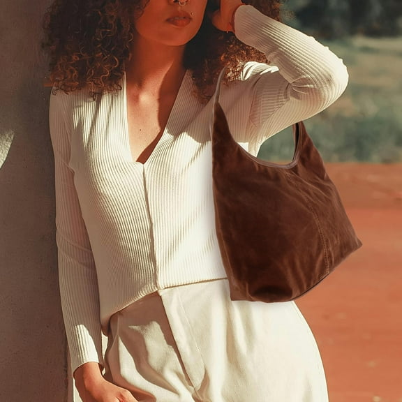 MLINS Pu Leather Bag For Women Fashionable Office Tote Handbag Elegant Brown Suede Tote Bag Decorative Handbags