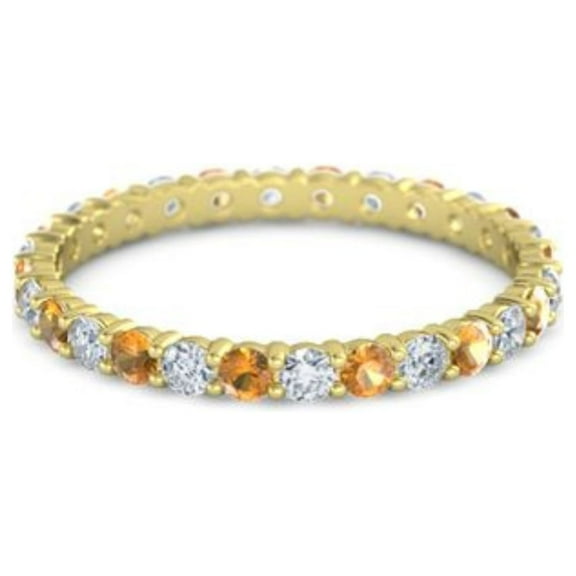 Alternating Two Stone Citrine With White CZ Stackable Eternity Ring For Women In 925 Sterling Silver