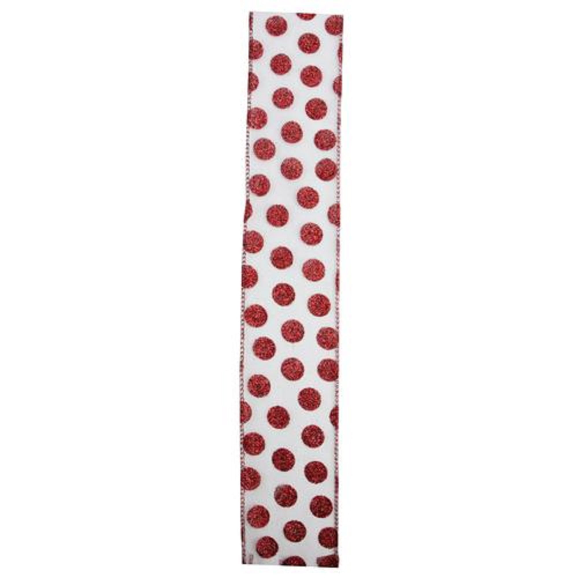Northlight Silver and Red Glittering Polka Dots Christmas Wired Craft Ribbon 2.5" x 10 Yards