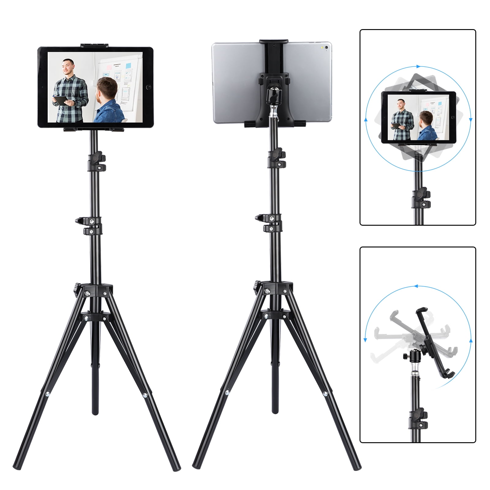Indoor Outdoor Foldable Bluetooth Control Floor Mount Tablet Stand AkTop iPad Tripod Stand Holder Carrying Case & Phone Holder as Gifts 360 Rotating Height Adjustable for More 7 to 12 Inch Tablets 