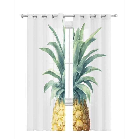 Pineapple Sheer Curtains 63 Inch Length 2 Panels Set for Living Room/Bedroom, Summer Botanical Watercolor Kitchen Curtains with Grommet Semi-Sheer Curtains Drapes Voile Window Treatments 42"x63"x2