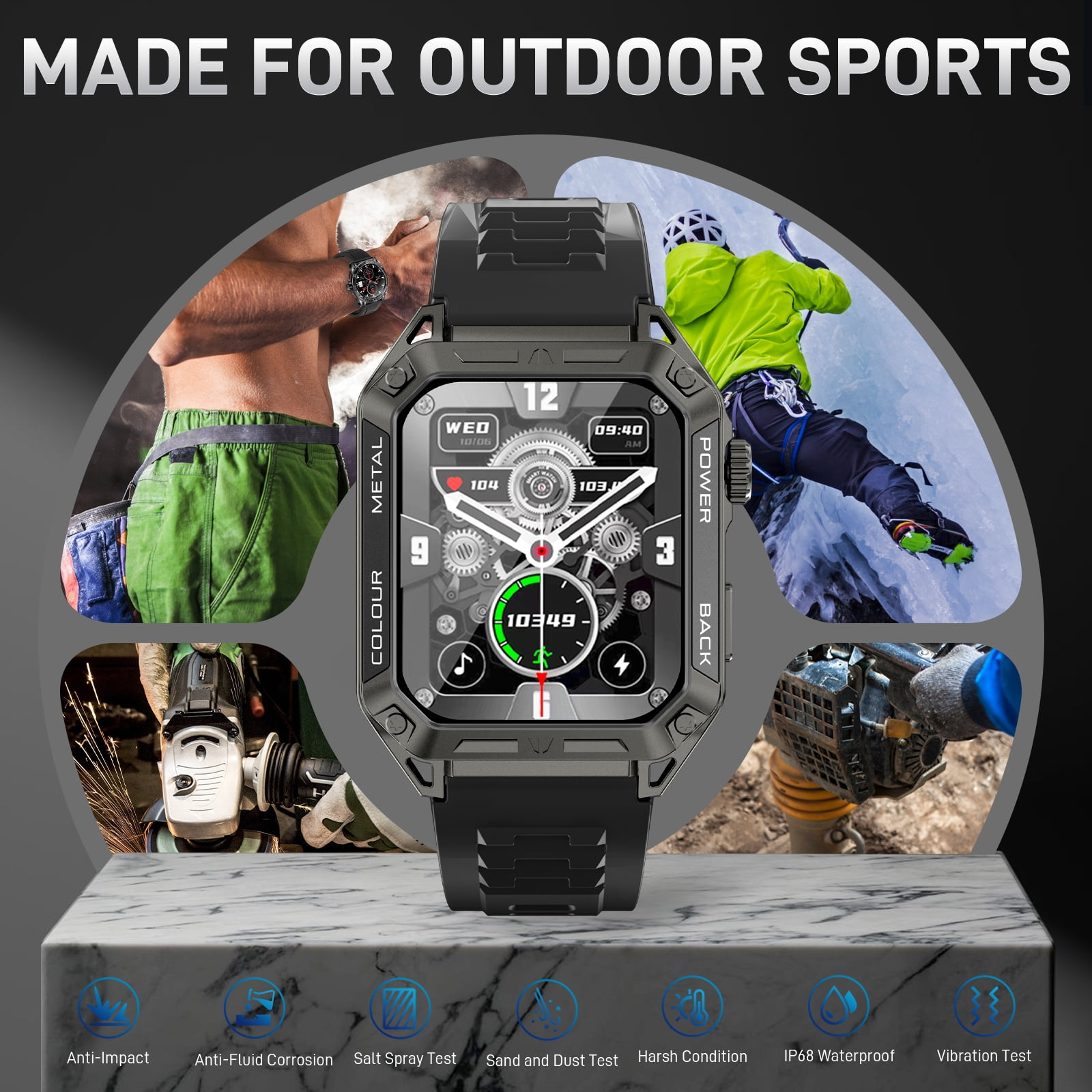 Cyberdyer Smart Watch Fits for Android and iPhone, IP67 Waterproof Smartwatch for Men 100+ Sports Modes 1.91-inch Fitness Tracker,Bluetooth Call, 15-Day Standby,for Thanksgiving Halloween Gift